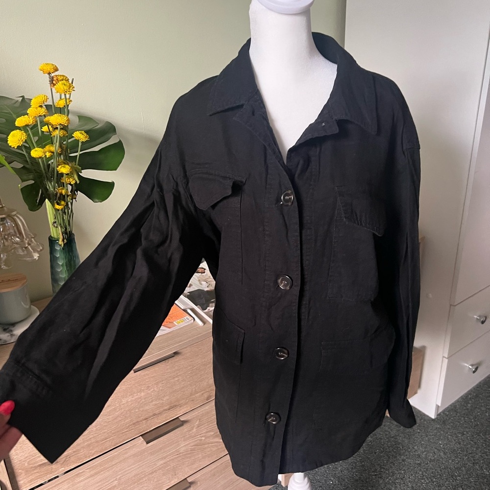 TOPSHOP Black Shaket Oversized Pocket Cargo Jacket Button Dow Shirt Tunic Casual